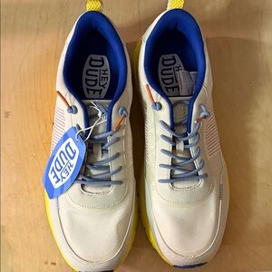 Hey Dude Men's Cream and Blue Sneakers